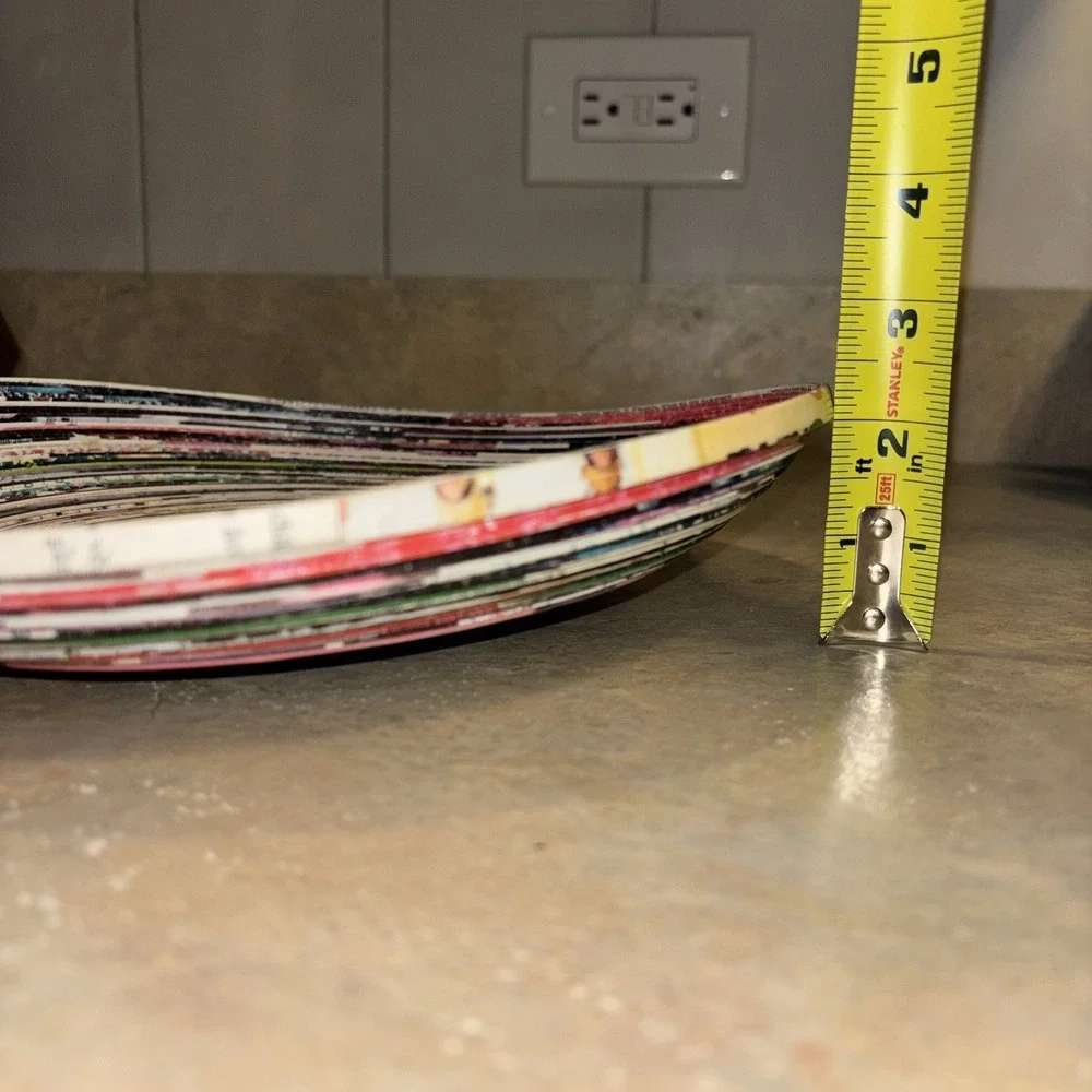 Handmade Coiled Recycled Paper Magazine Basket Bowl Round 10-1/2